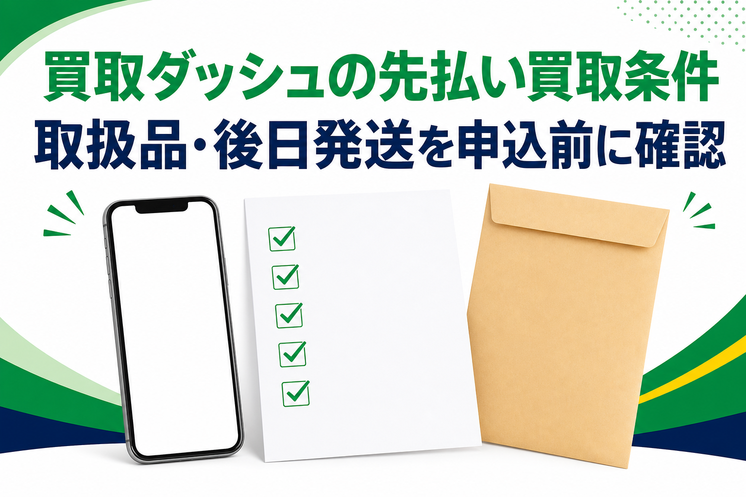 買取ダッシュの先払い買取条件｜取扱品・後日発送を申込前に確認