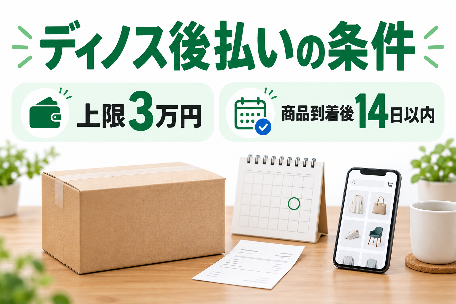 ディノス後払いの条件：上限3万円と商品到着後14日以内の支払い